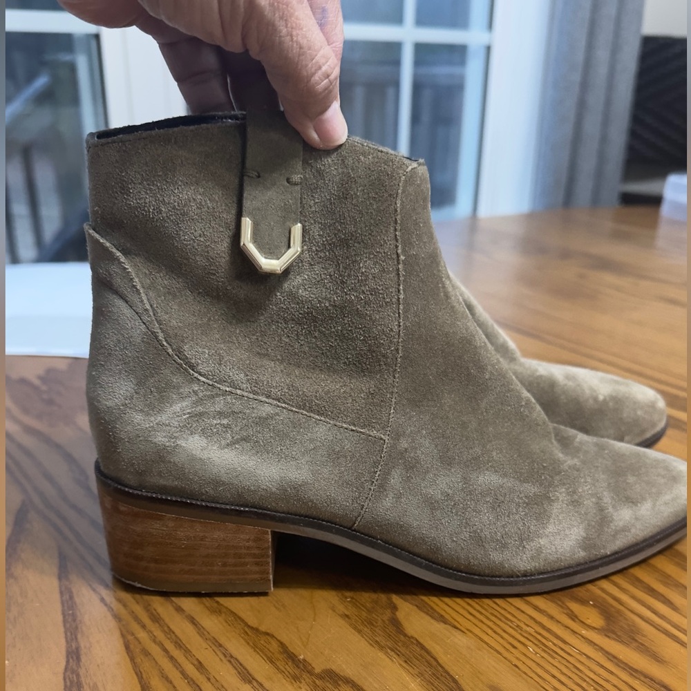 Cole Haan Maci Ankle Booties Green Suede Heeled Side Zip Boho Hipster. (Shoe7)